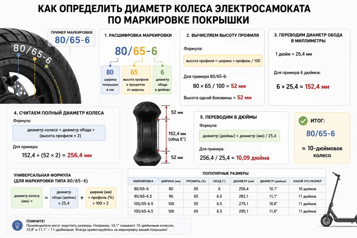 Як визначити зовнішній діаметр колеса електросамоката за маркуванням покришки