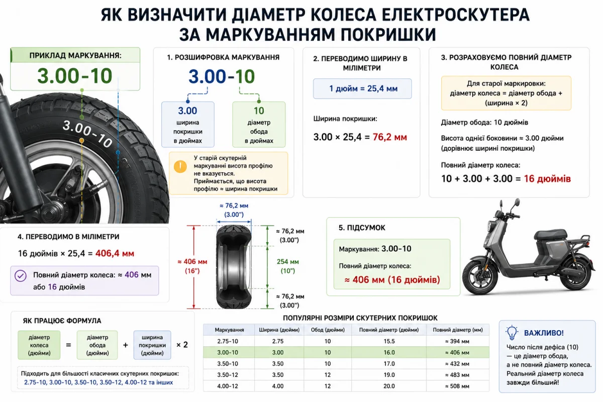 Как определить диаметр колеса электроскутера по маркировке покрышки